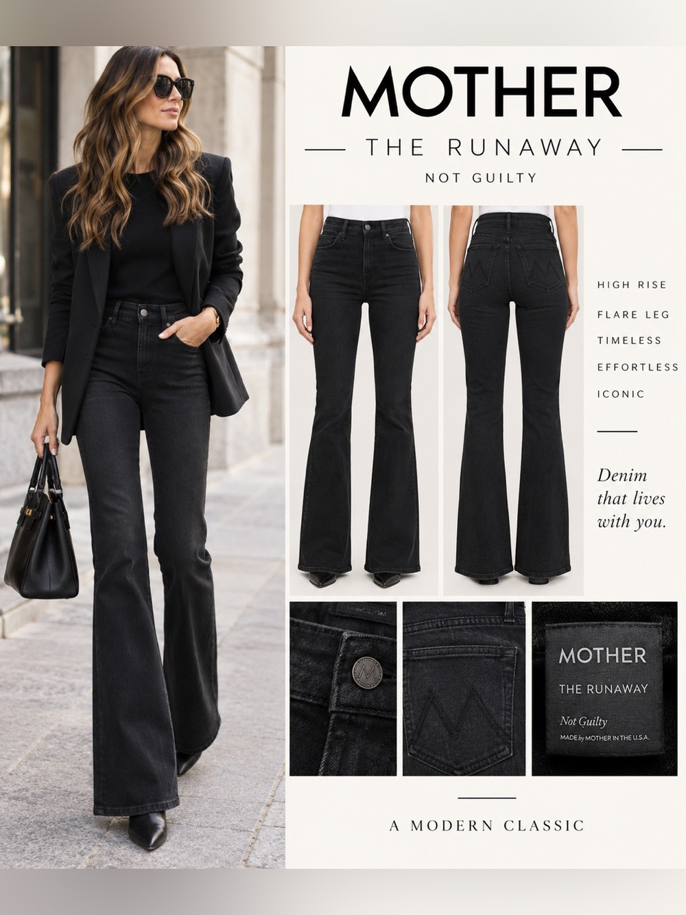 MOTHER The Runaway Not Guilty Black High Rise Flare Jeans Size 26